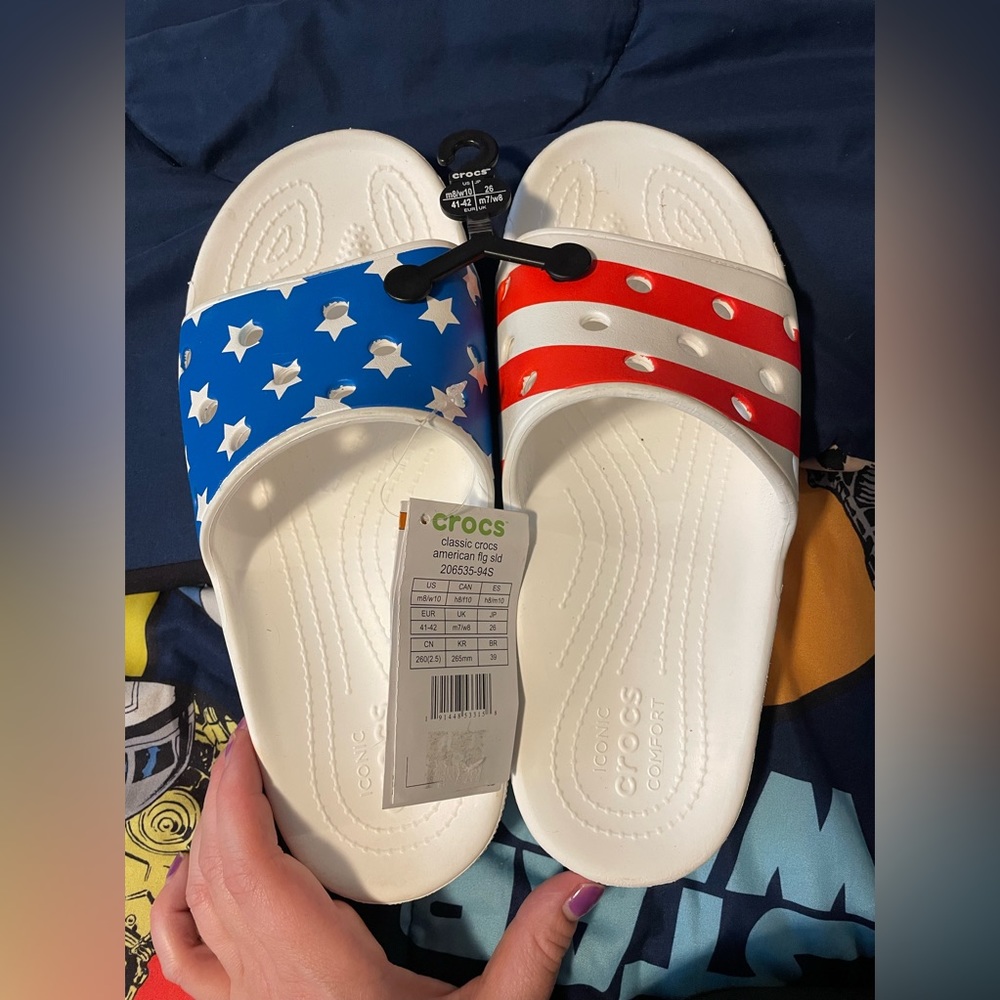 American Flag RWB crocs m8 w10 slides